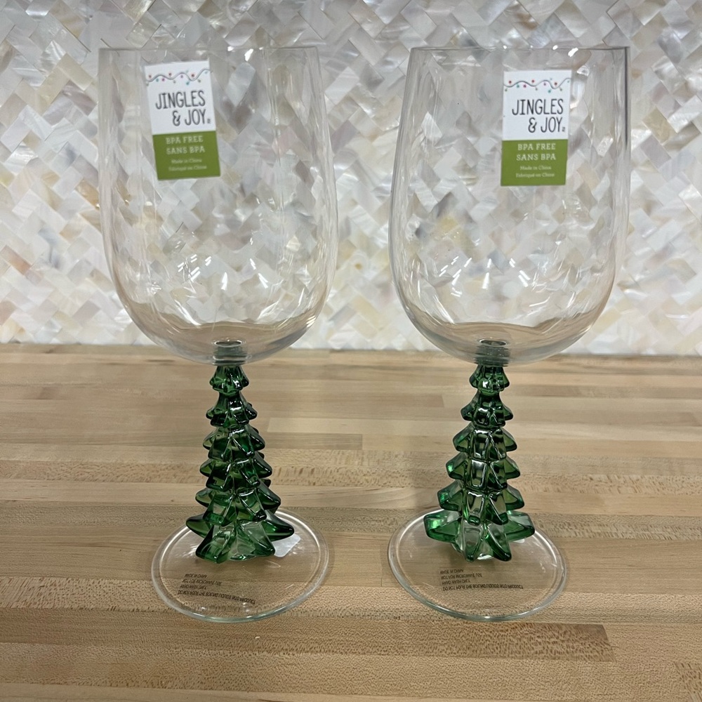 Jingles & Joy Stemmed Wine Glass Acryclic Christmas Trees